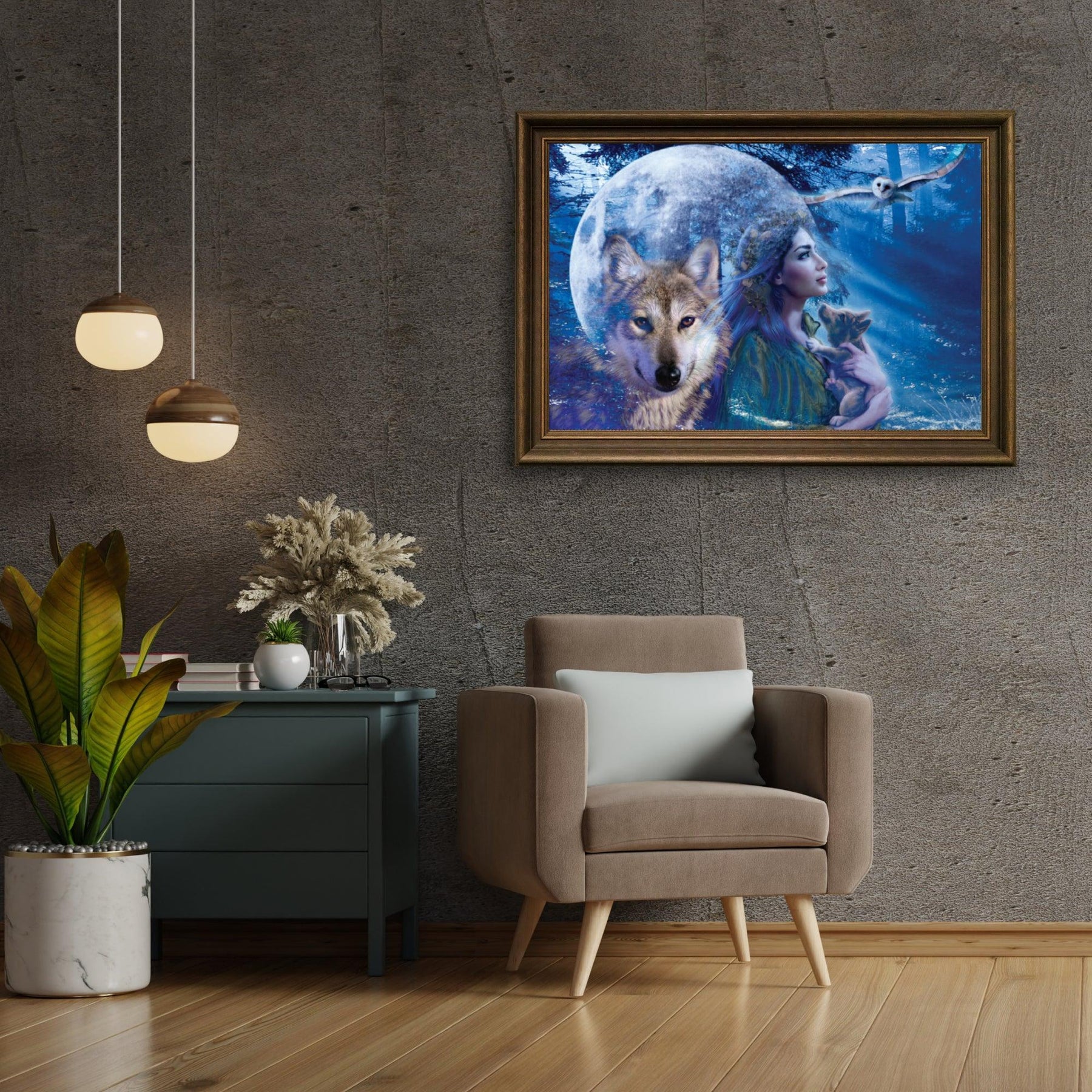 Diamond Painting Femme avec Loup et Hibou - SEOS Shop®