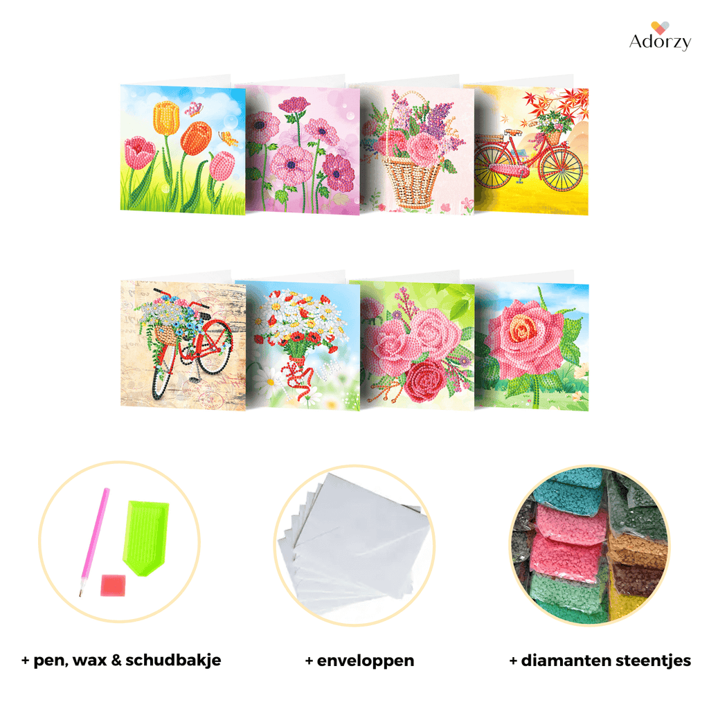 Carte de vœux diamond painting - ensemble de 8 - y compris les enveloppes