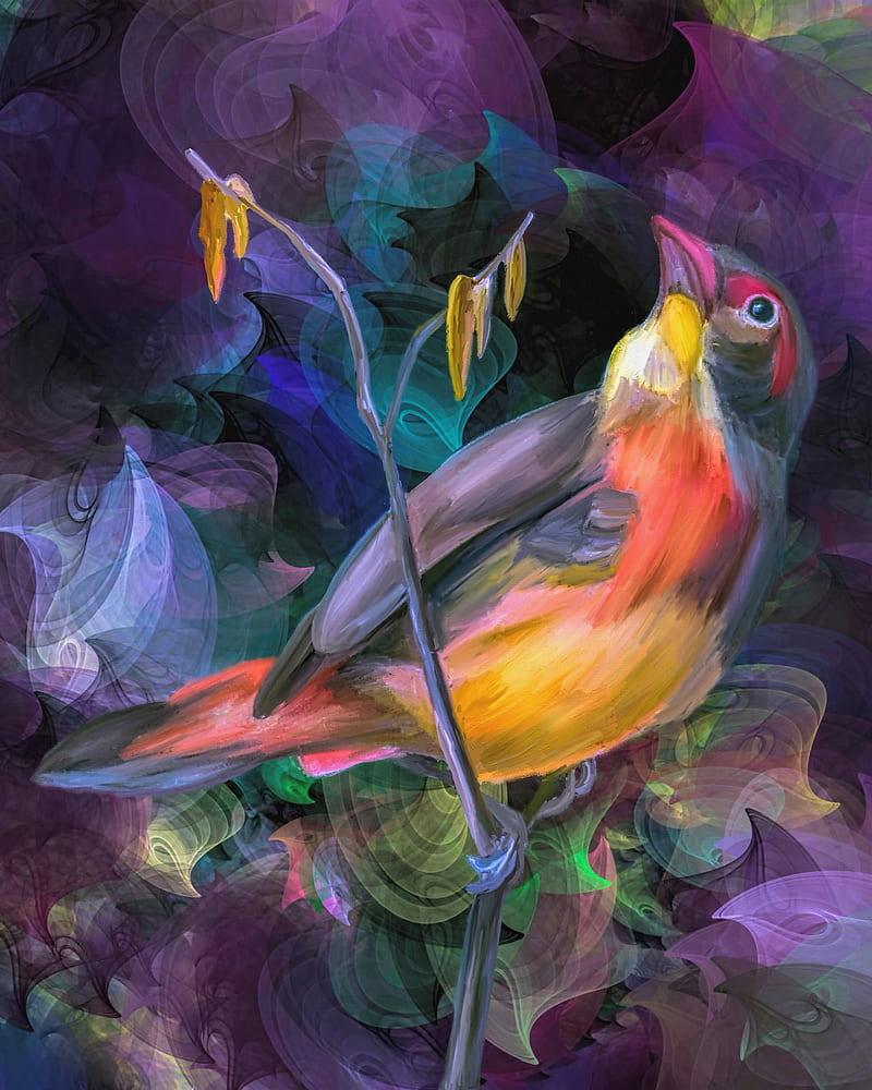 Diamond Painting - Un oiseau dans un environnement coloré - SEOS®