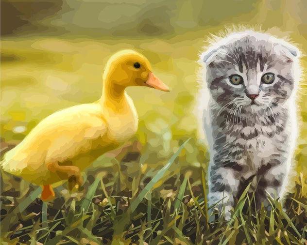 Diamond Painting - Canard joue avec le chat - SEOS®