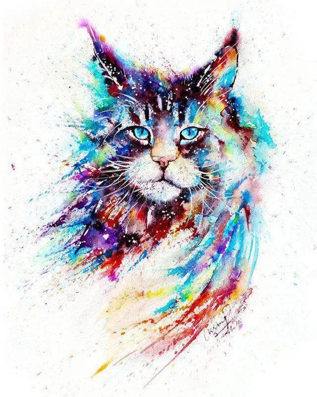 Diamond Painting - Chat Aquarelle Coloré - SEOS®