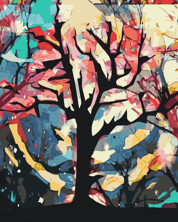 Diamond Painting - Fond coloré derrière l'arbre - SEOS Shop ®