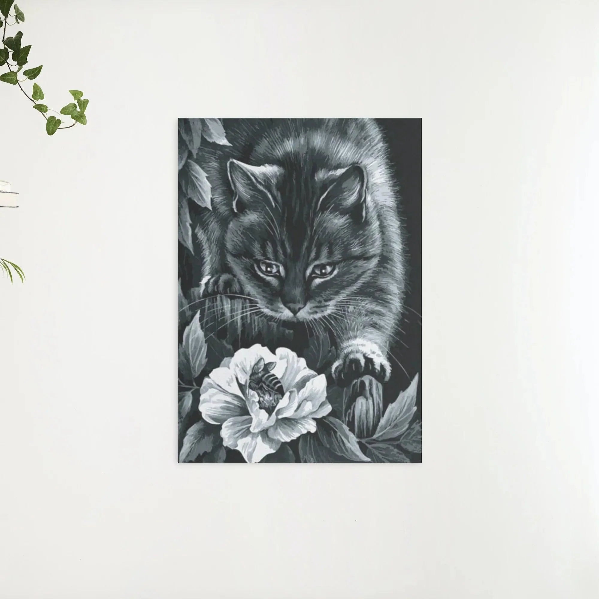 Diamond Painting Chat noir avec fleur et abeille - SEOS Shop ®