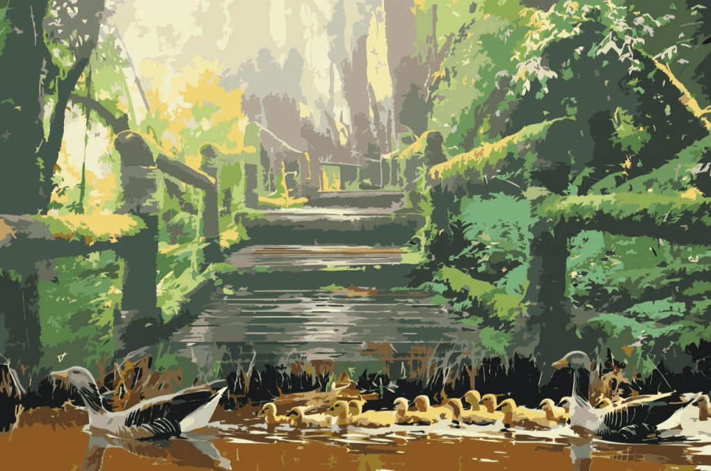 Diamond Painting - Famille de canards dans le parc - SEOS®