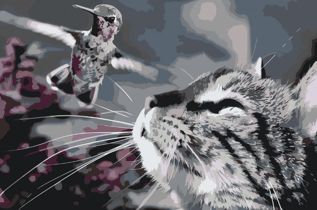 Diamond Painting - Chat et oiseau - SEOS®