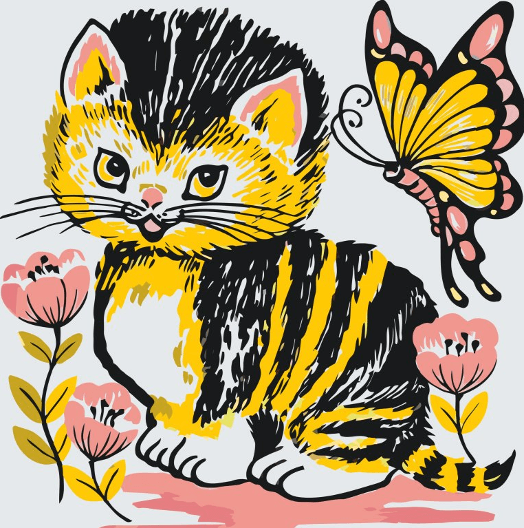 Diamond Painting - Chat avec papillon - SEOS®