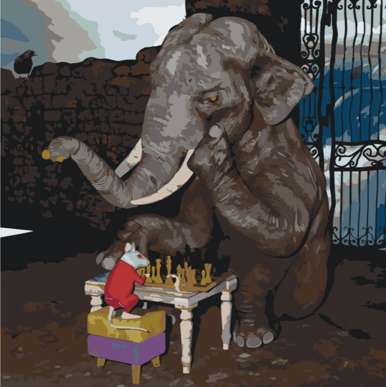 Diamond Painting - Élèphant et souris jouent aux échecs - SEOS®