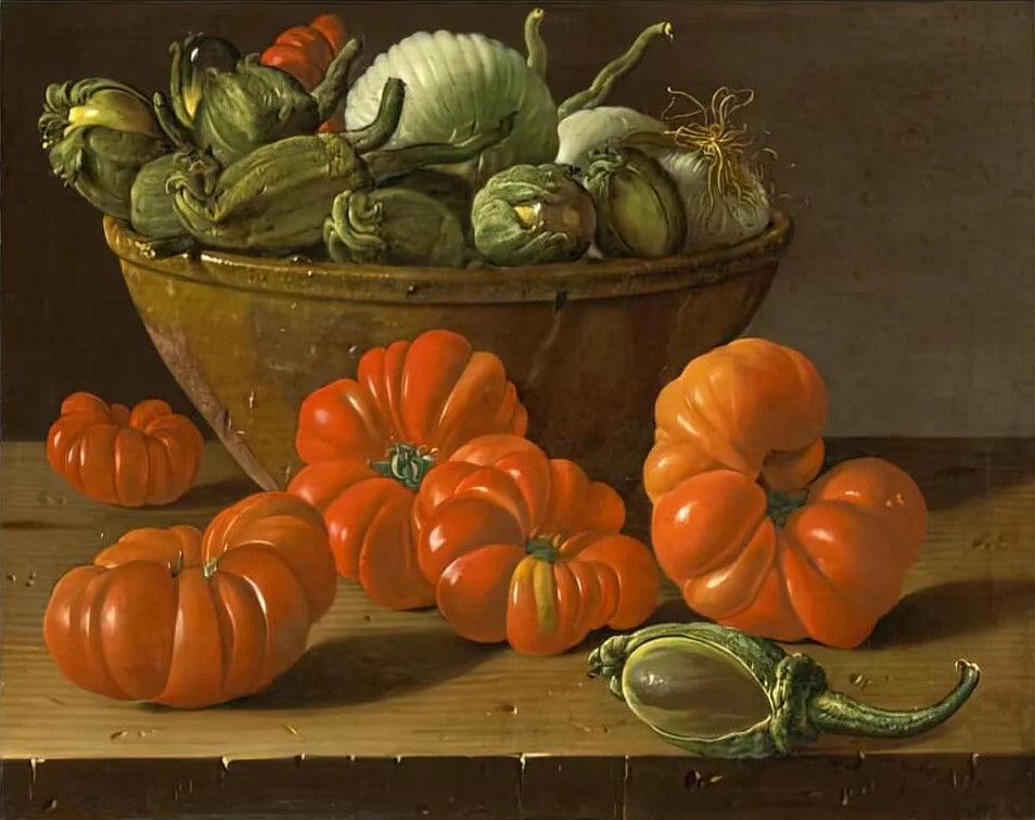 Diamond Painting Nature morte avec des tomates, un bol d'aubergines et des oignons - SEOS Shop ®