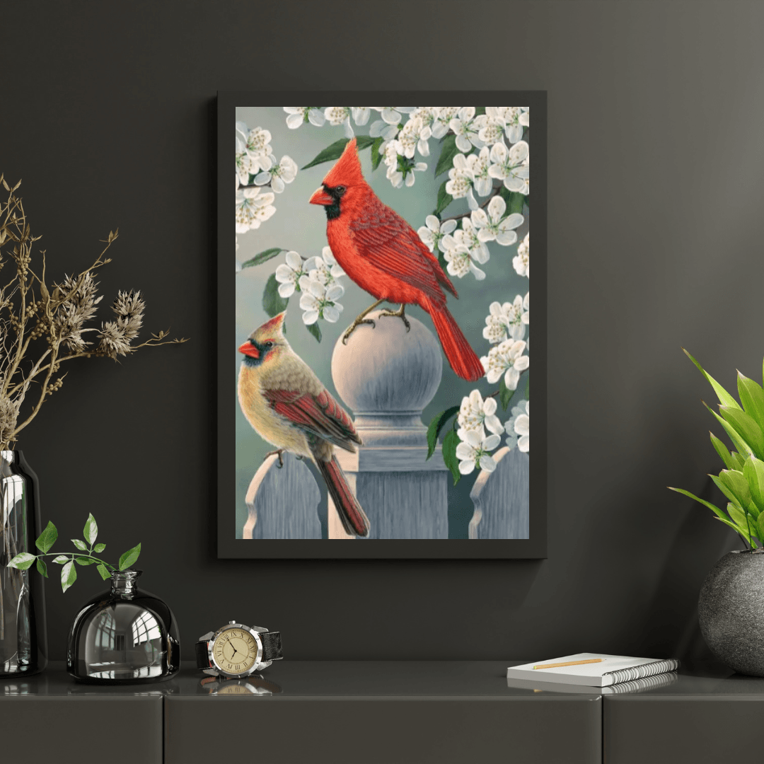 Diamond Painting - Cardinal jardin arrière paire