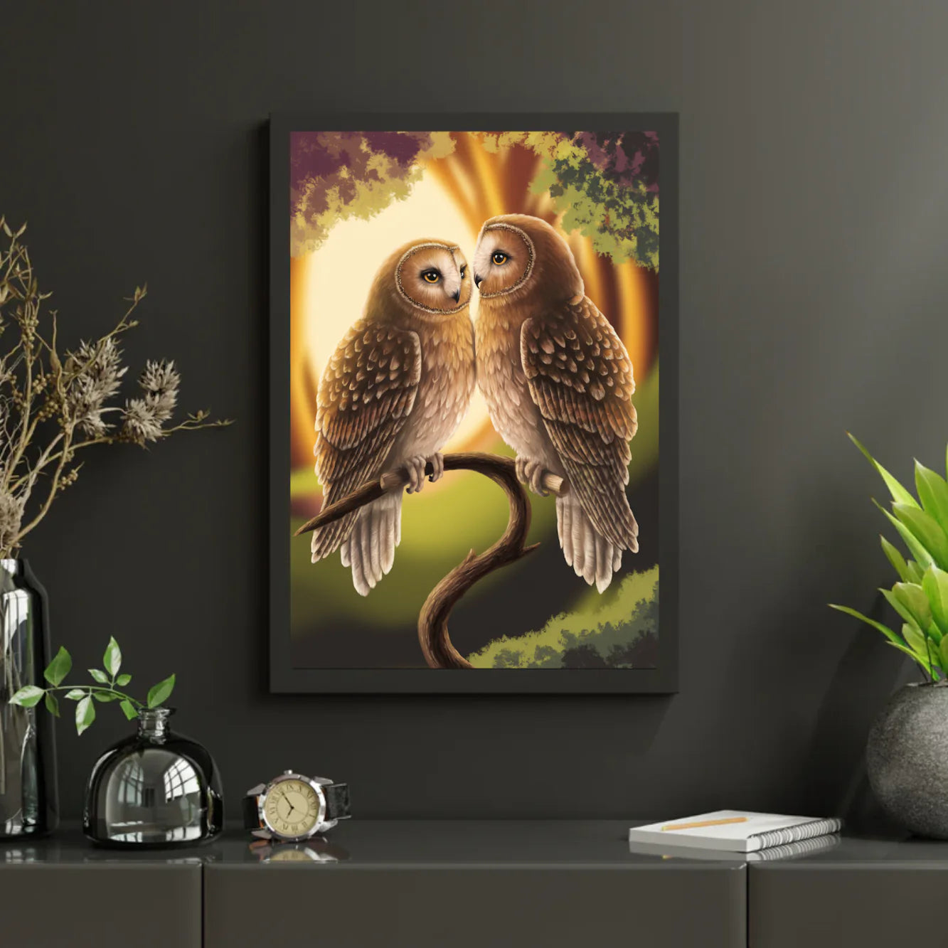 Diamond Painting - Charmant couple de hiboux sur une branche