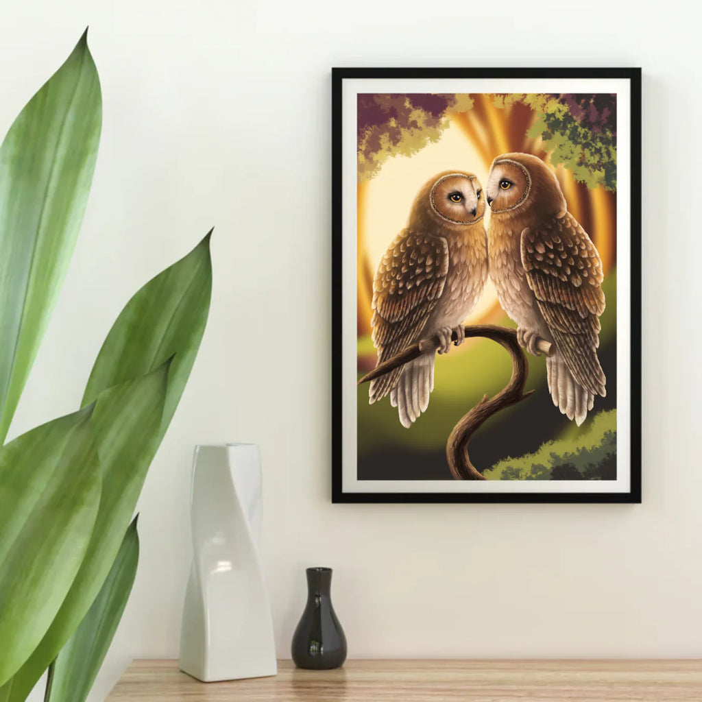 Diamond Painting - Charmant couple de hiboux sur une branche