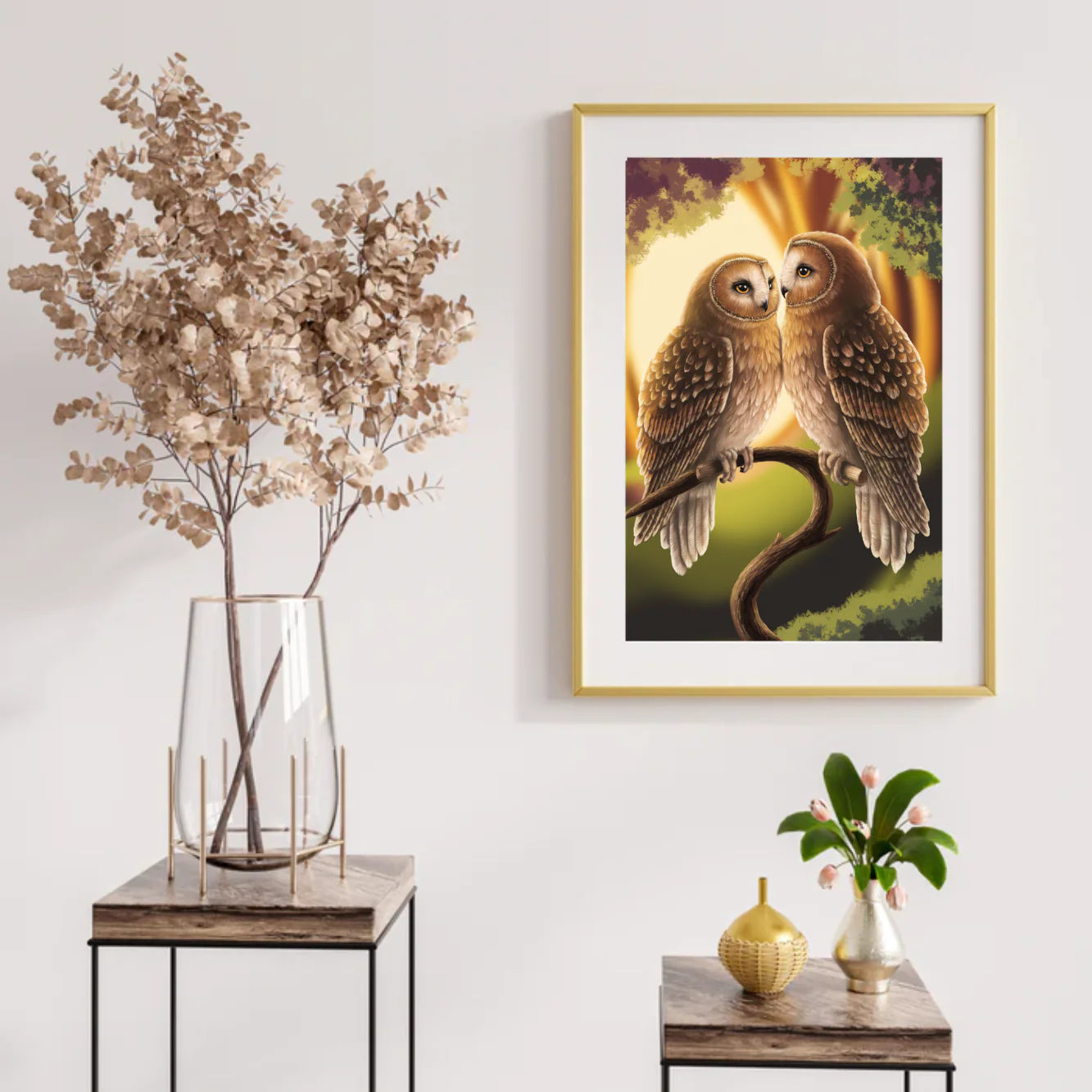 Diamond Painting - Charmant couple de hiboux sur une branche