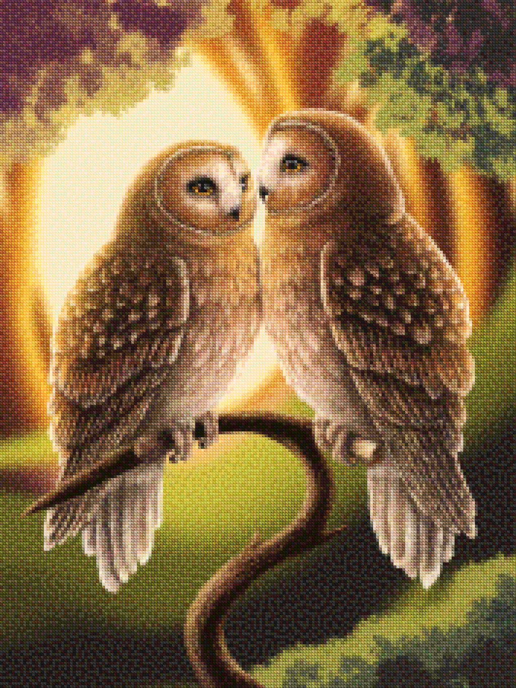 Diamond Painting - Charmant couple de hiboux sur une branche