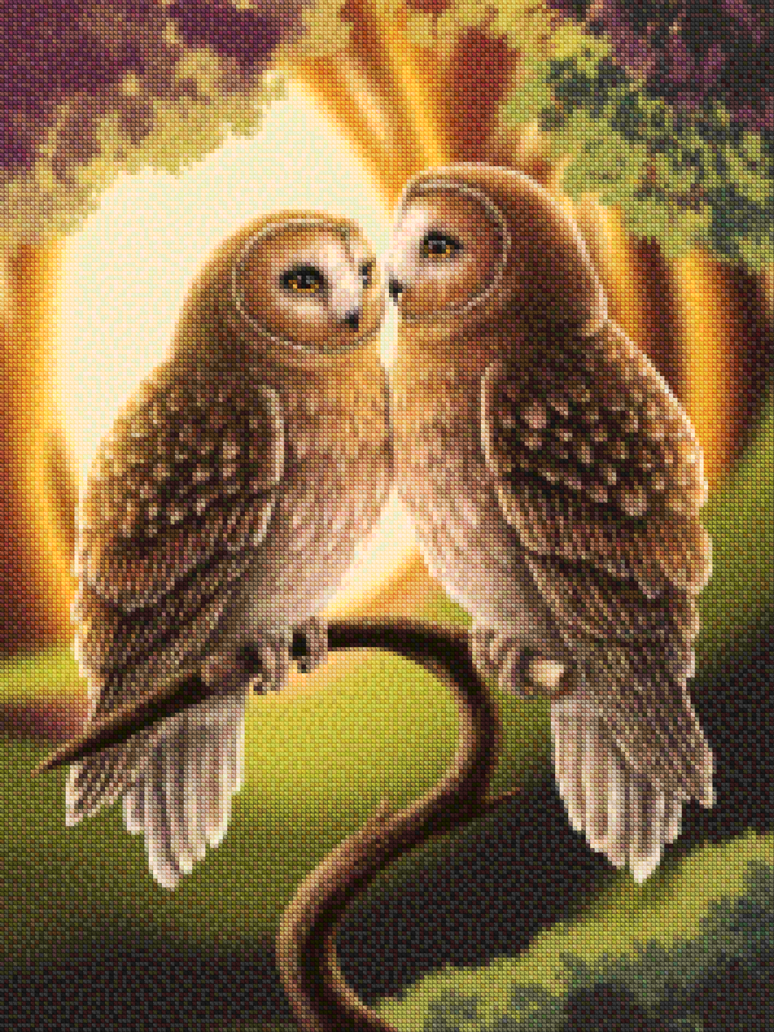 Diamond Painting - Charmant couple de hiboux sur une branche