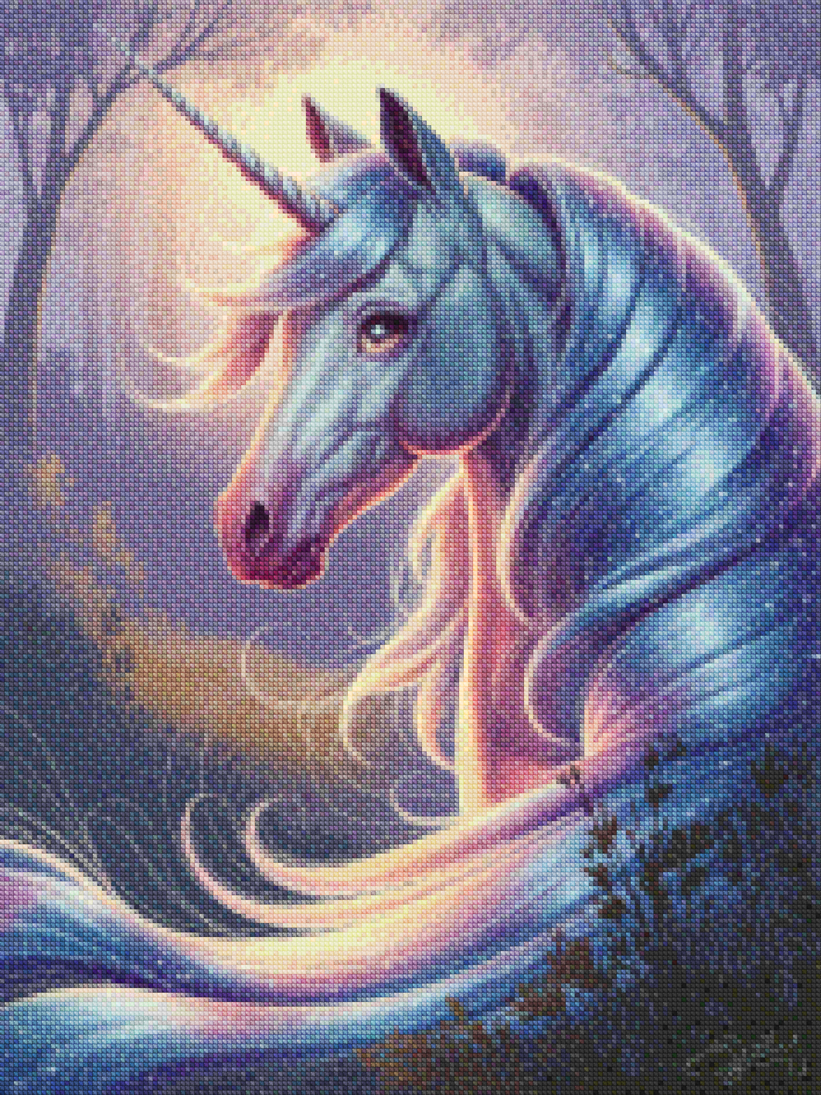 Diamond Painting - Tête de licorne rêveuse avec des crins fluides