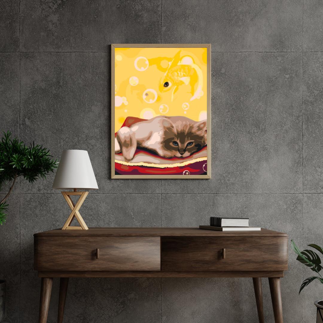 Diamond Painting - Un chat qui rêve d'un poisson - SEOS®
