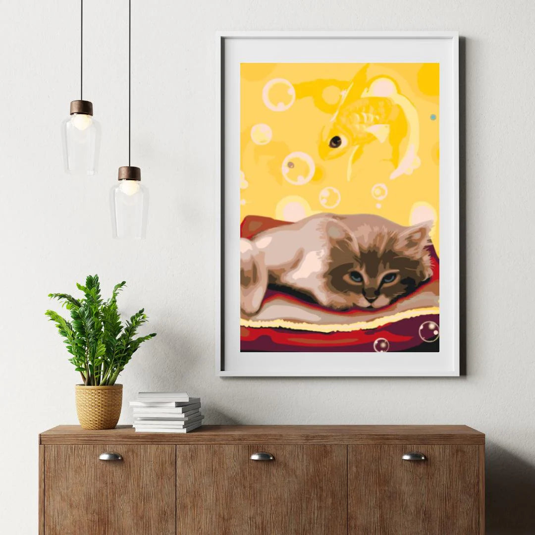 Diamond Painting - Un chat qui rêve d'un poisson - SEOS®