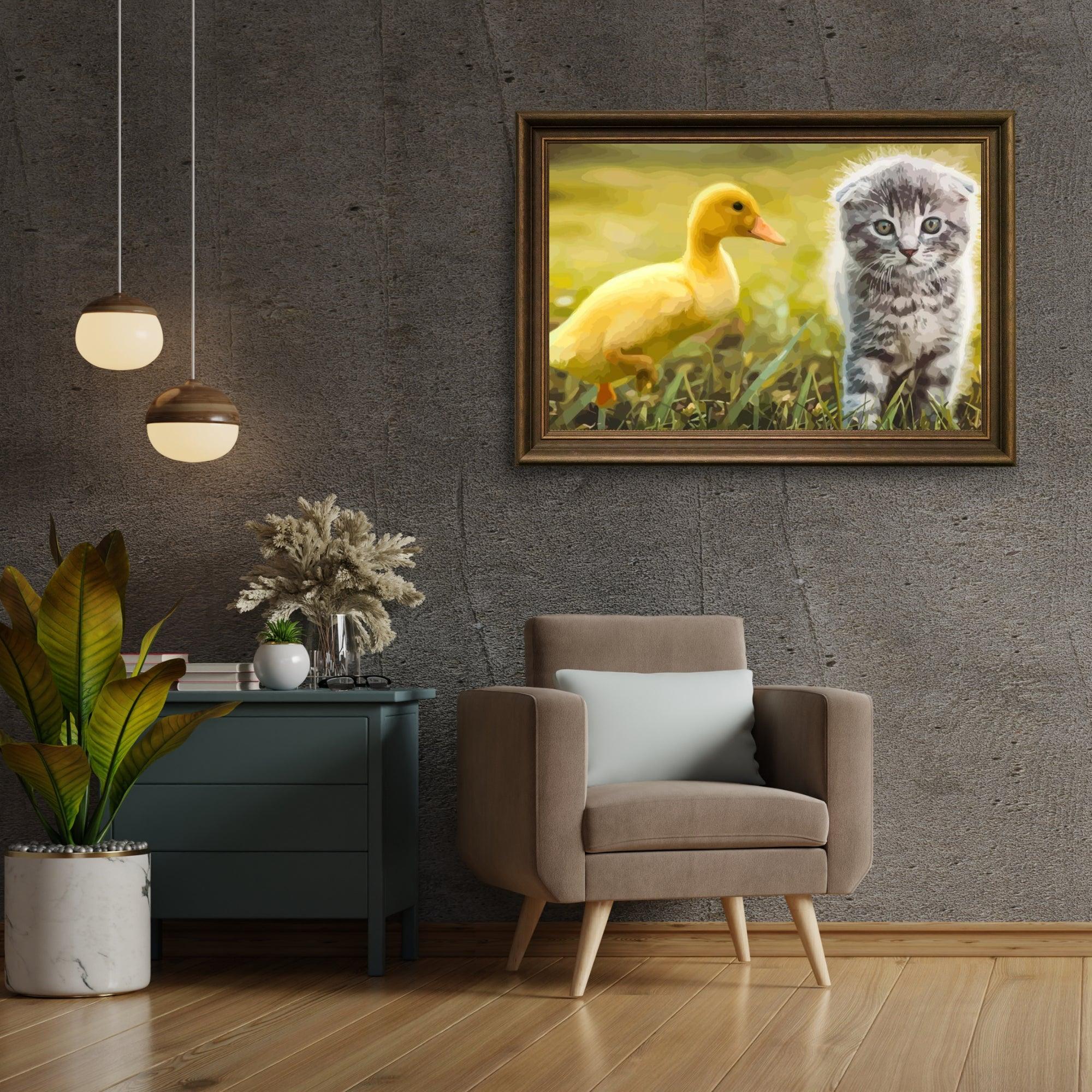 Diamond Painting - Canard joue avec le chat - SEOS®