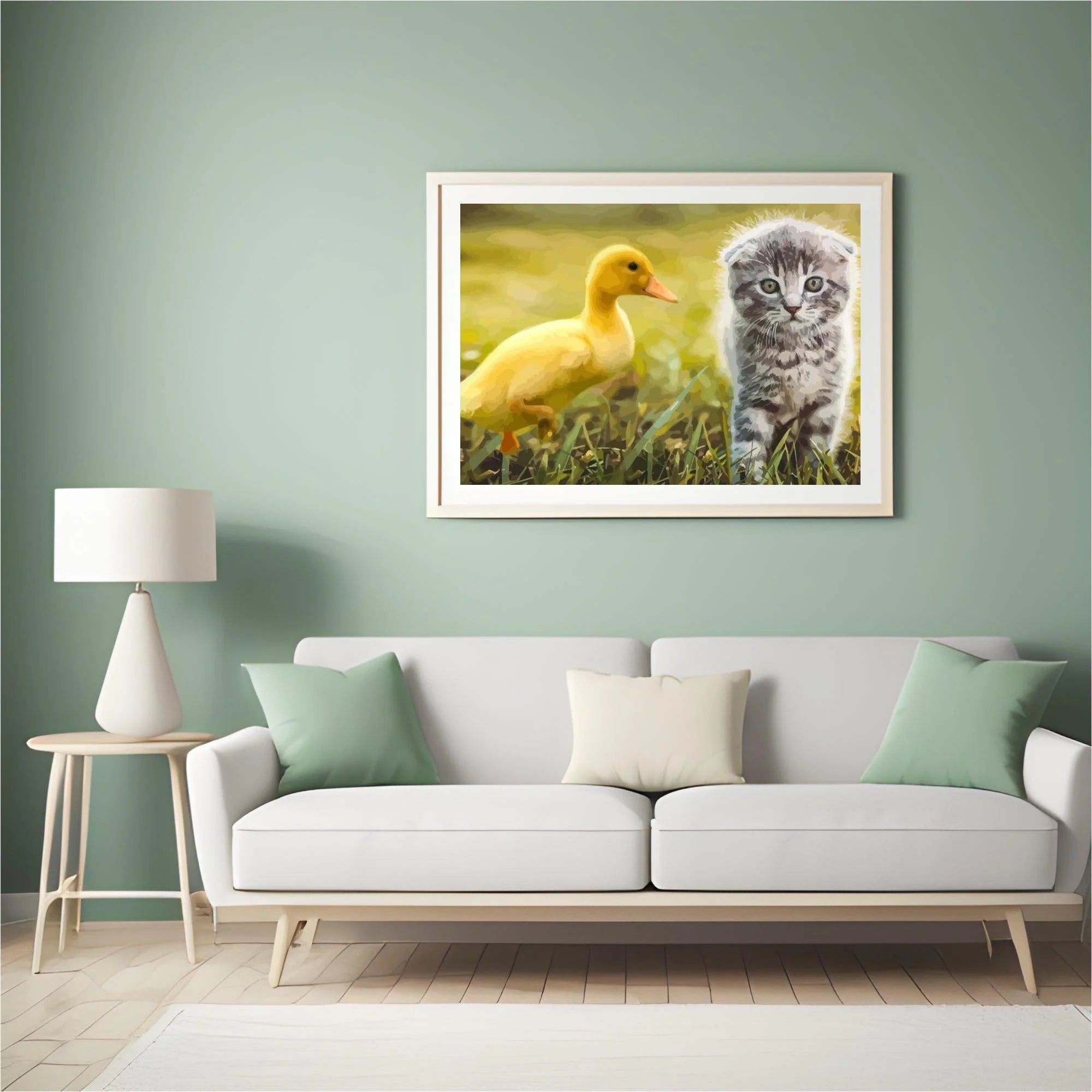Diamond Painting - Canard joue avec le chat - SEOS®