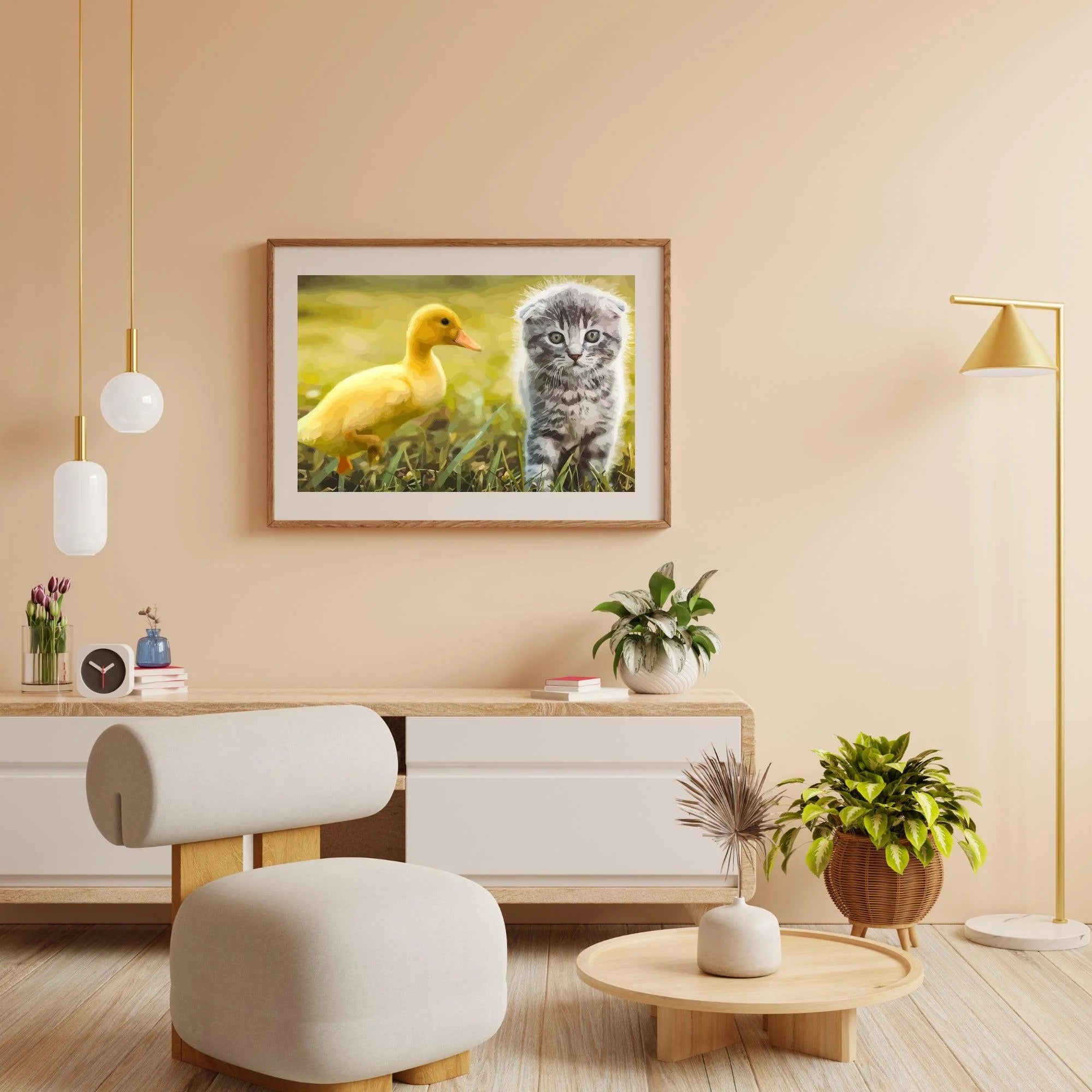 Diamond Painting - Canard joue avec le chat - SEOS®