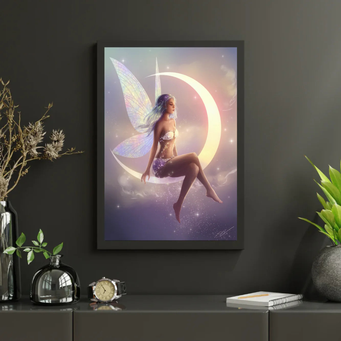 Diamond Painting - Fee assise sur un croissant de lune
