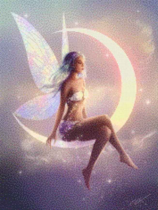 Diamond Painting - Fee assise sur un croissant de lune