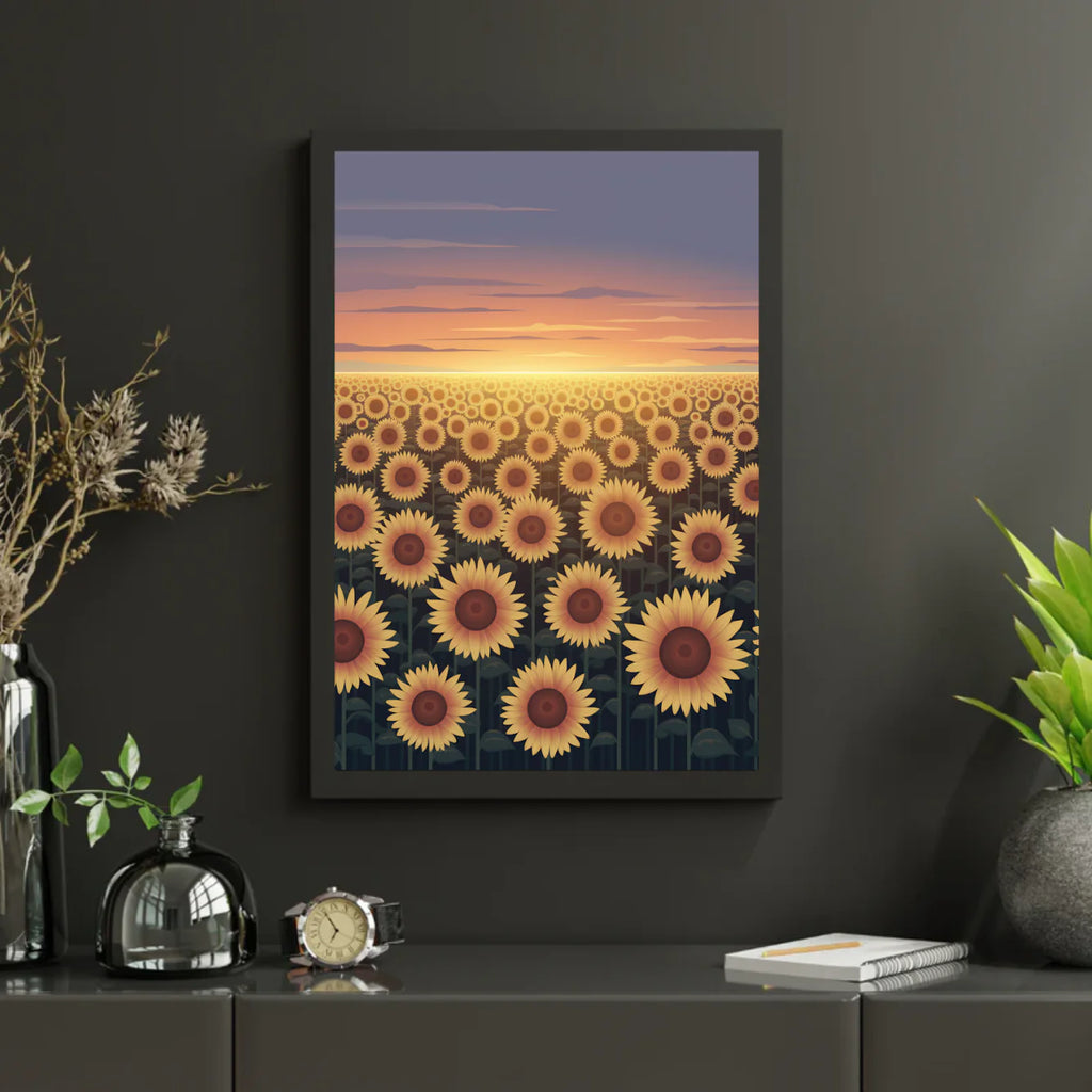 Diamond Painting - Champ de tournesols scintillant au crépuscule