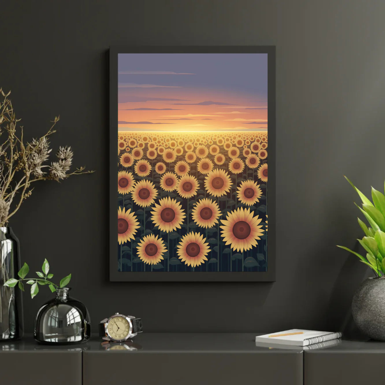 Diamond Painting - Champ de tournesols scintillant au crépuscule