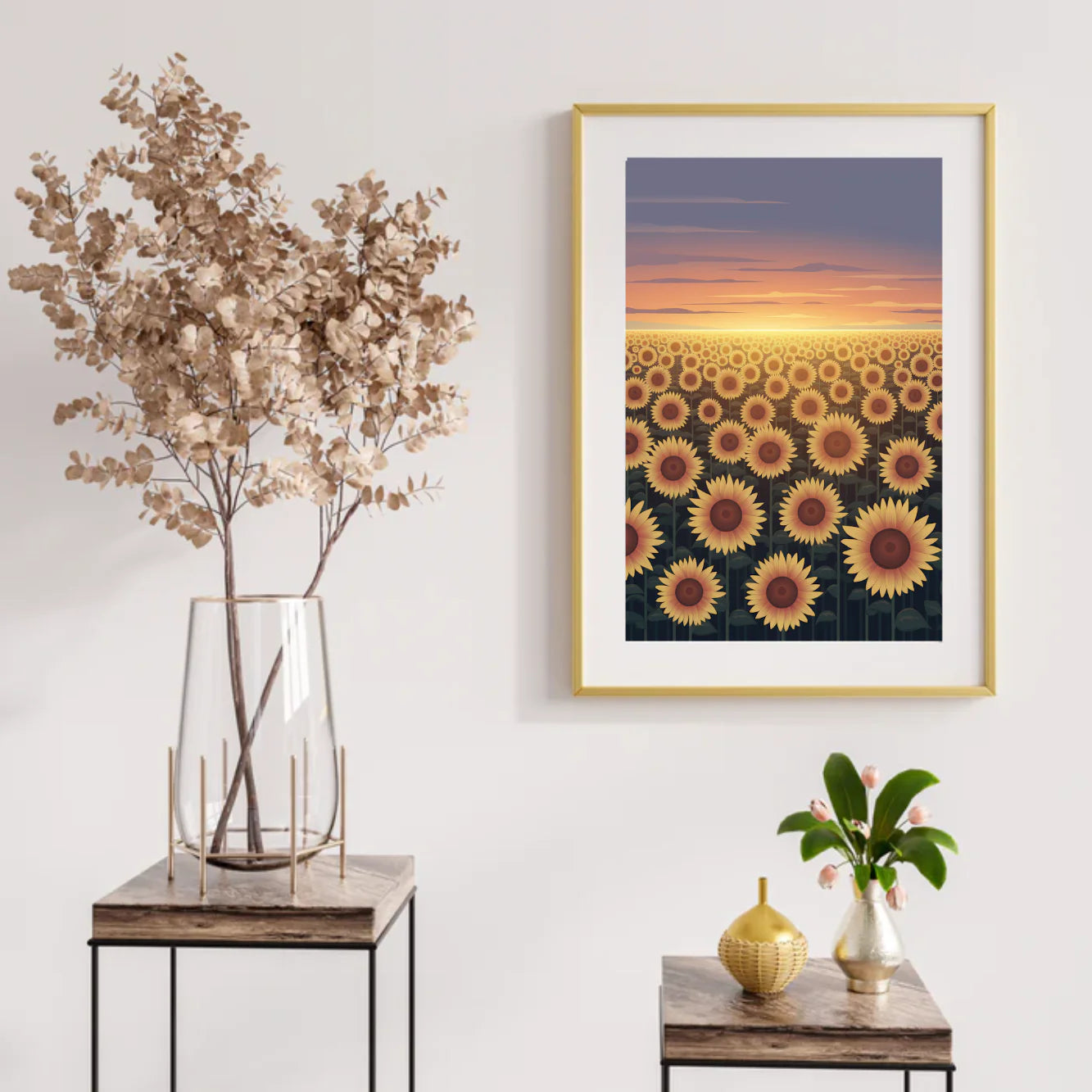 Diamond Painting - Champ de tournesols scintillant au crépuscule
