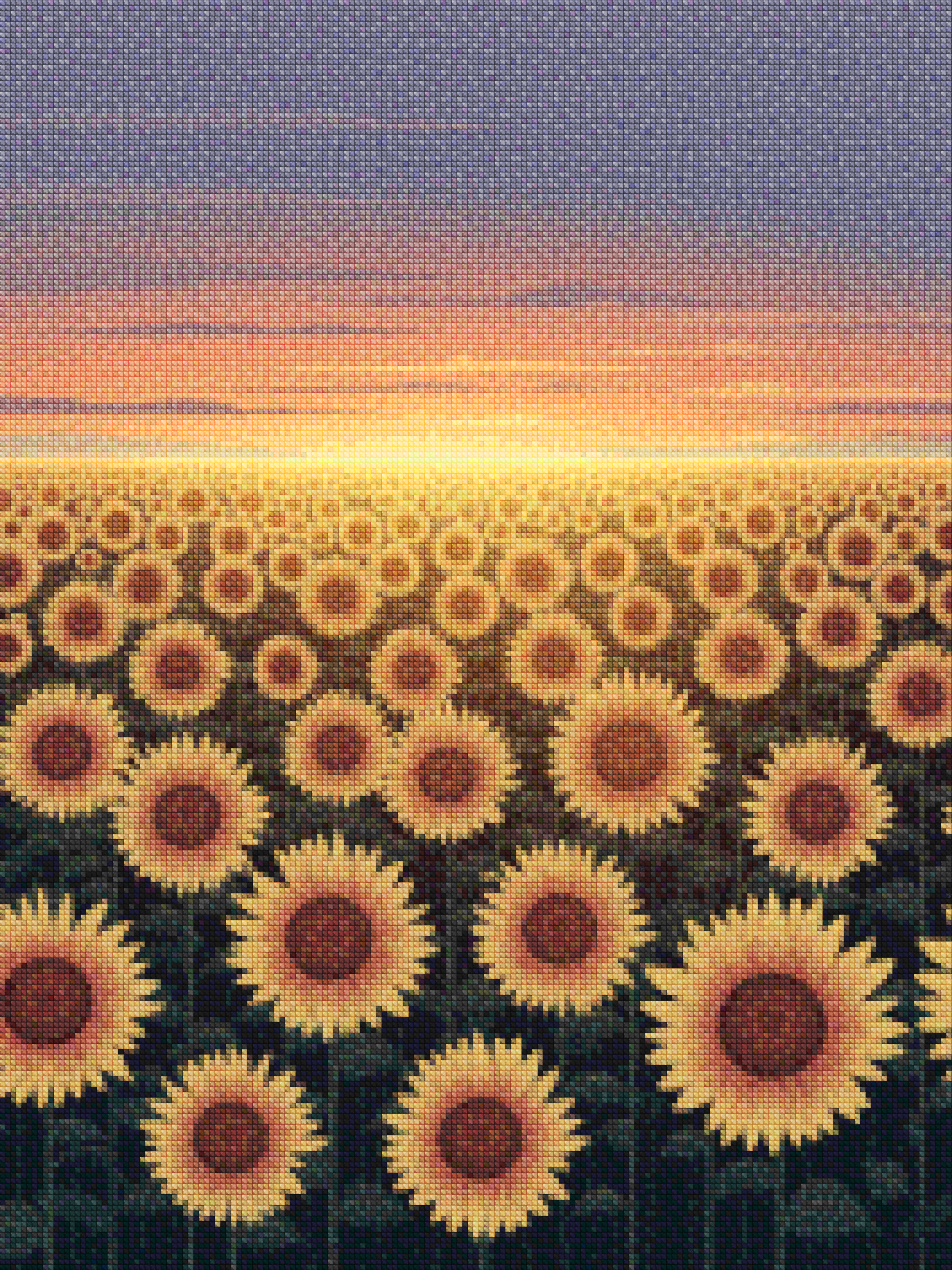 Diamond Painting - Champ de tournesols scintillant au crépuscule