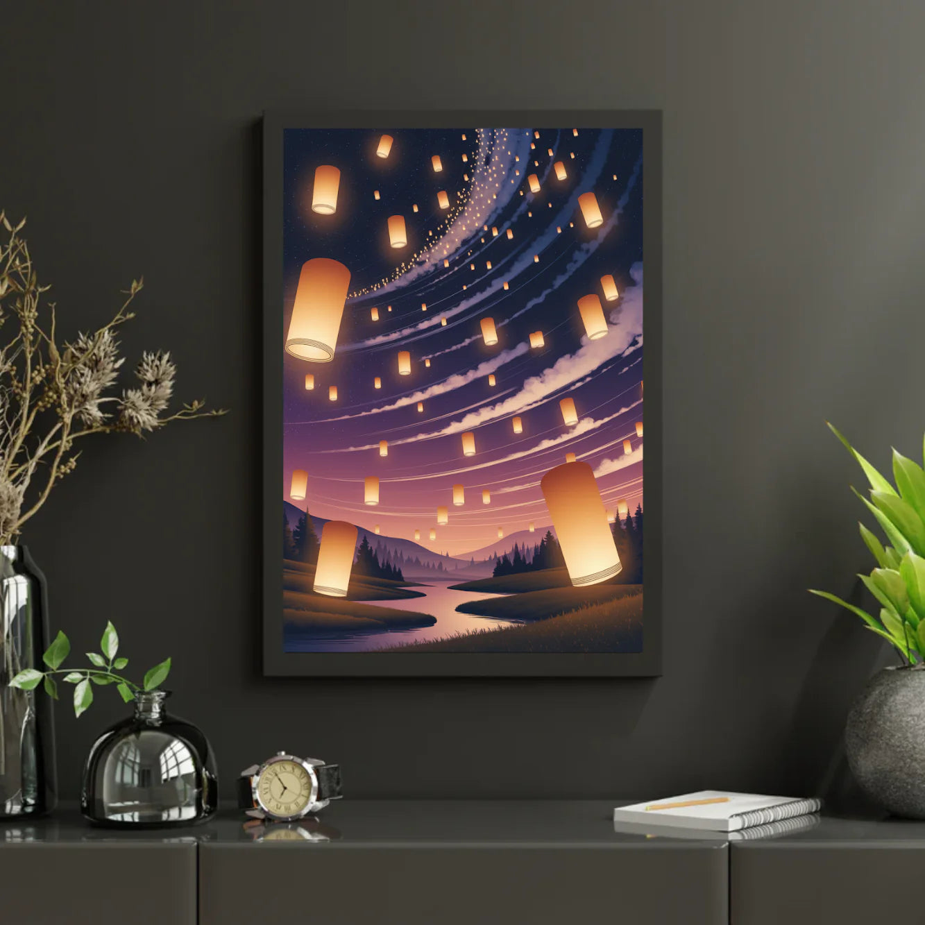 Diamond Painting - Lanternes lumineuses flottant dans le ciel nocturne