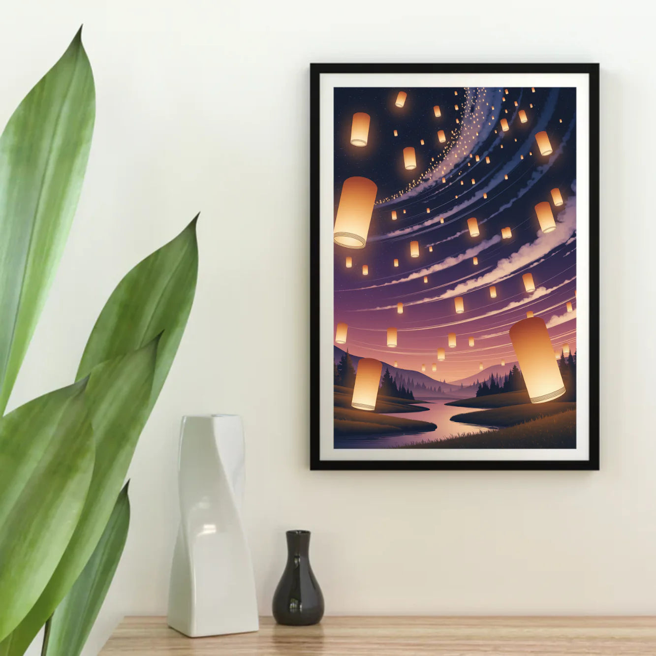 Diamond Painting - Lanternes lumineuses flottant dans le ciel nocturne