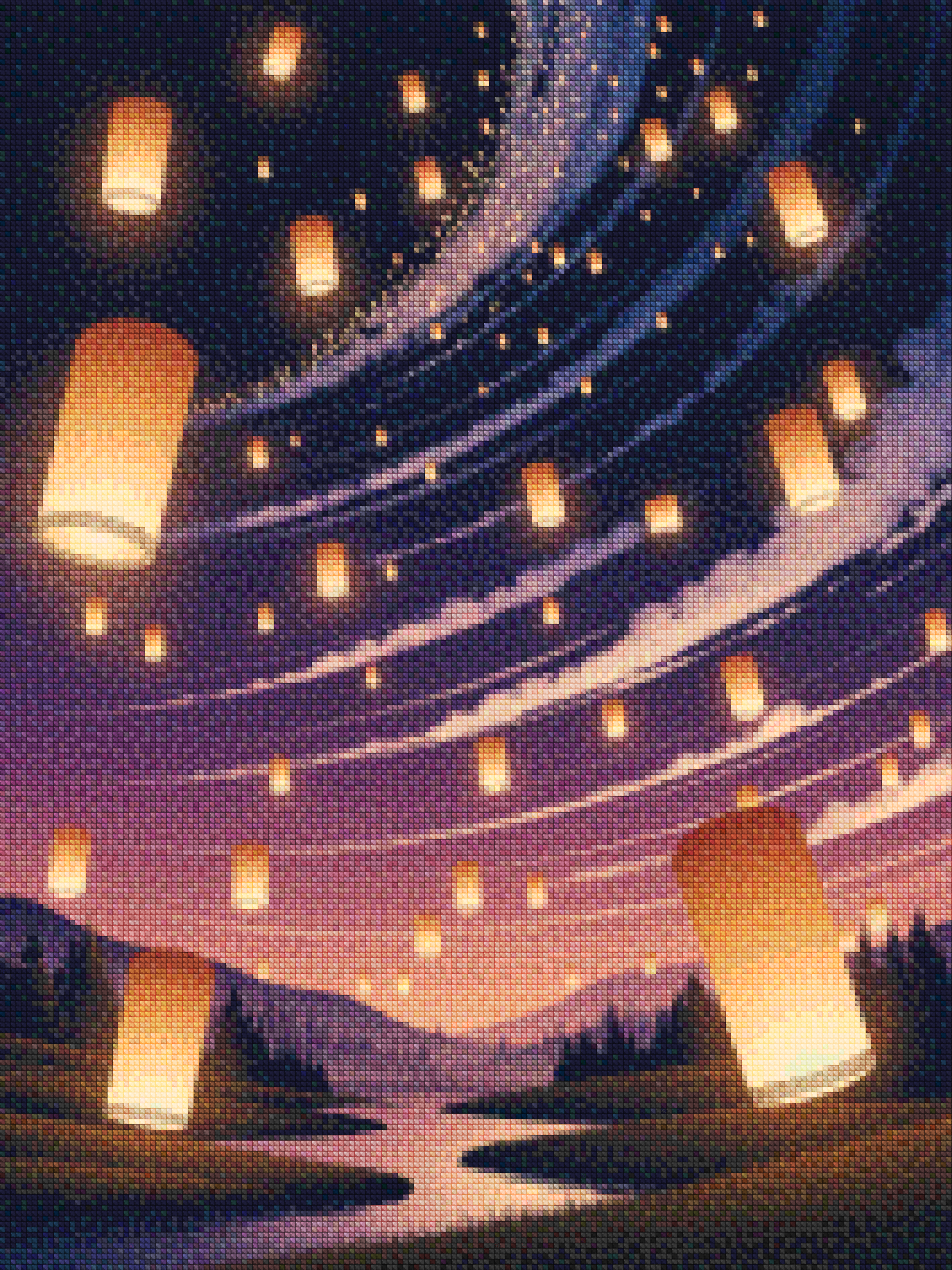 Diamond Painting - Lanternes lumineuses flottant dans le ciel nocturne