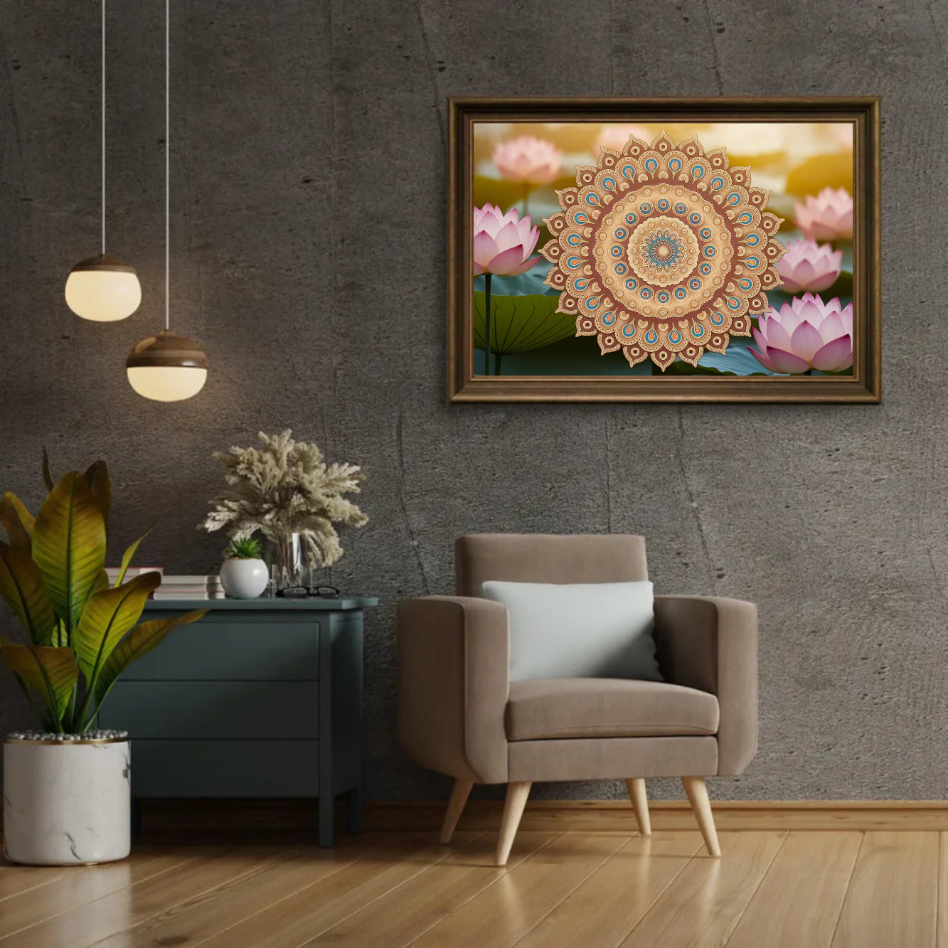 Diamond Painting - Mandala dorée avec des détails complexes