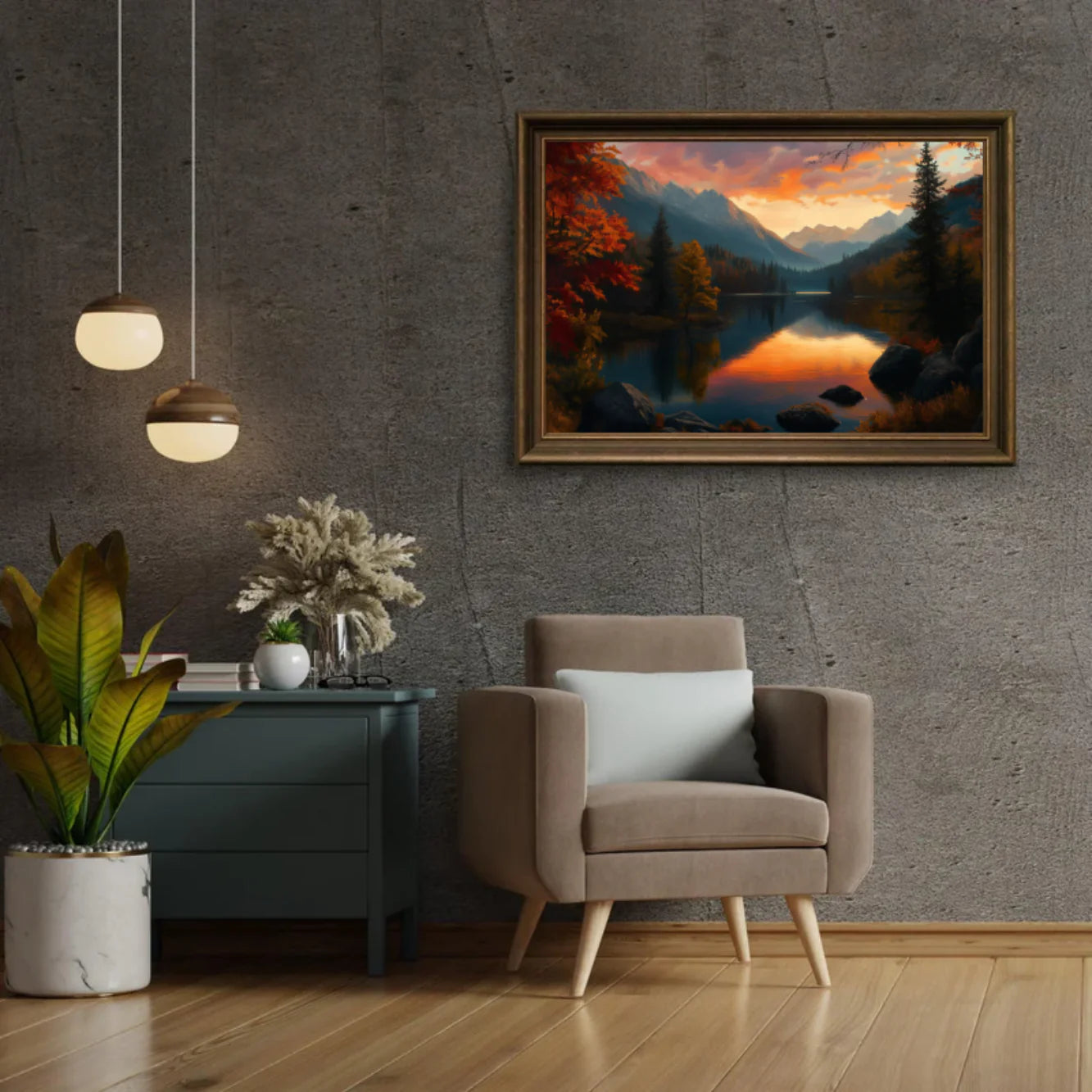 Diamond Painting - Lac au coucher de soleil doré