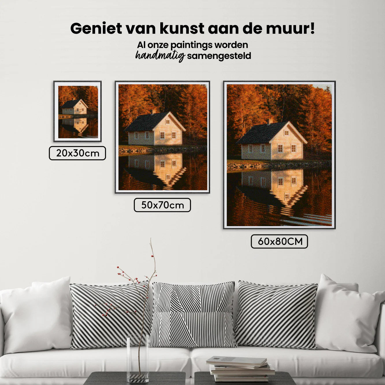 Diamond Painting - Maison au bord d'un lac avec des reflets dans l'eau
