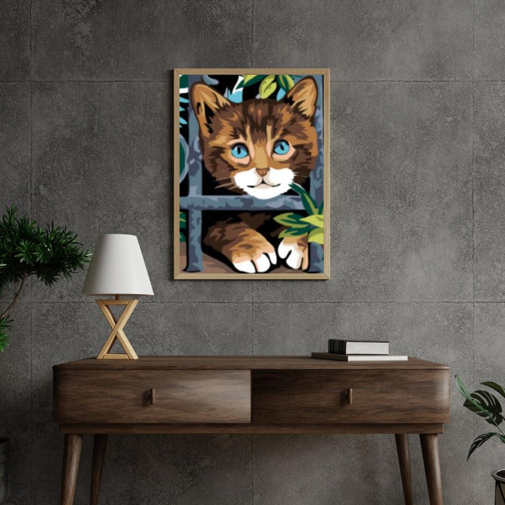 Diamond Painting - Chat derrière la clôture - SEOS®