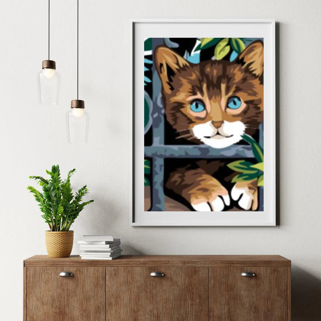 Diamond Painting - Chat derrière la clôture - SEOS®