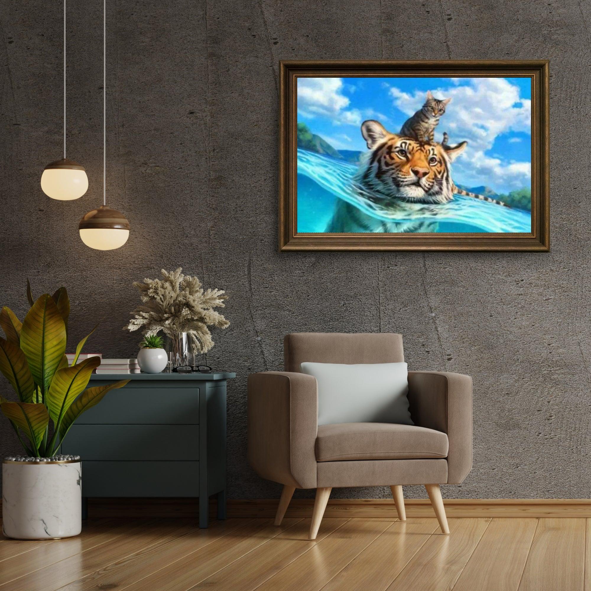 Diamond Painting - Chat et tigre dans la mer - SEOS®