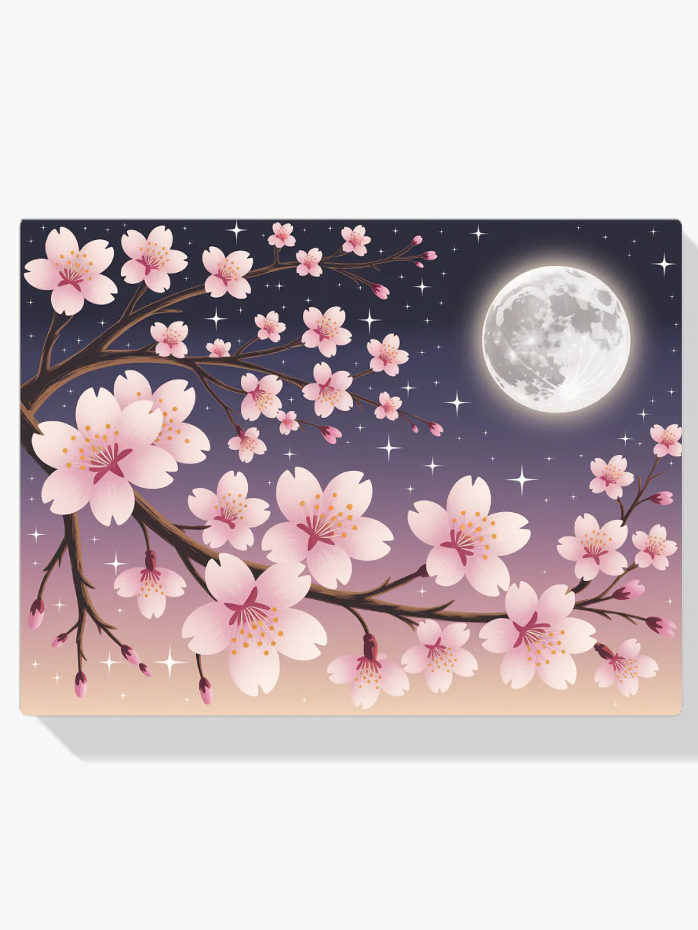 Diamond Painting - Fleurs de cerisier contre un ciel illuminé par la lune