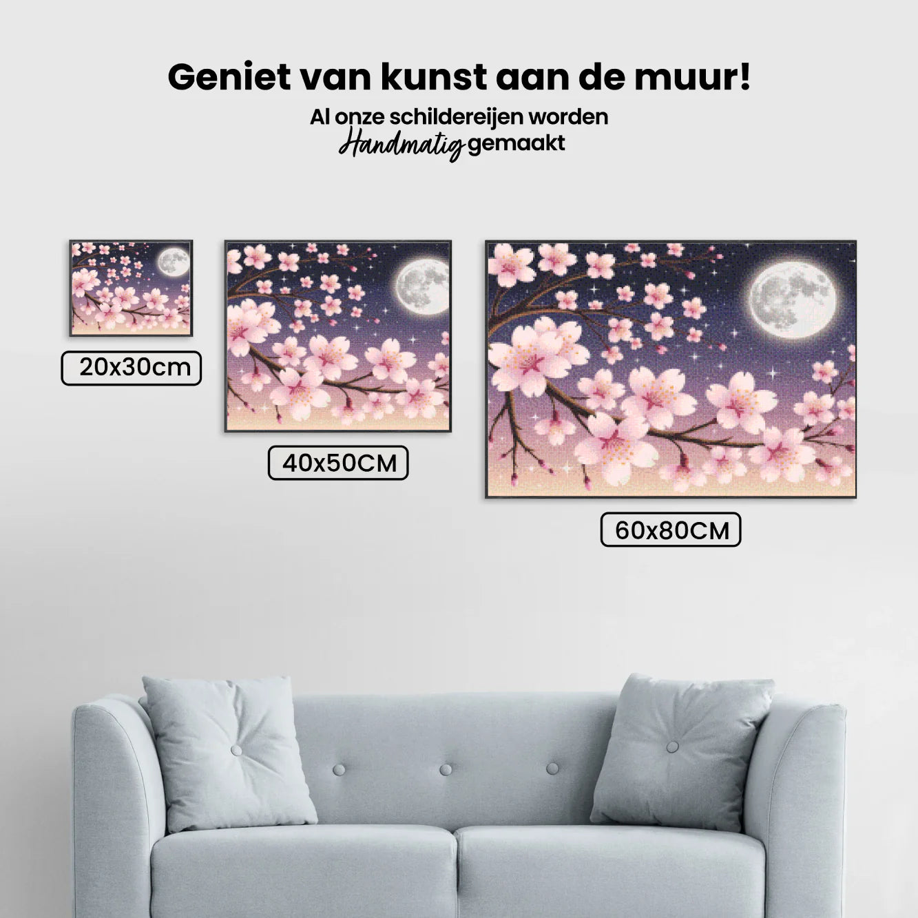 Diamond Painting - Fleurs de cerisier contre un ciel illuminé par la lune