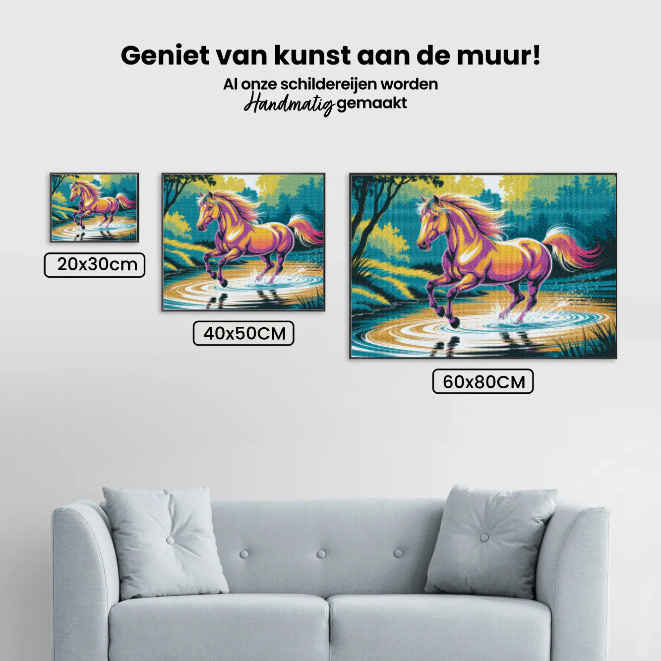 Diamond Painting - Un cheval coloré galope à travers l'eau