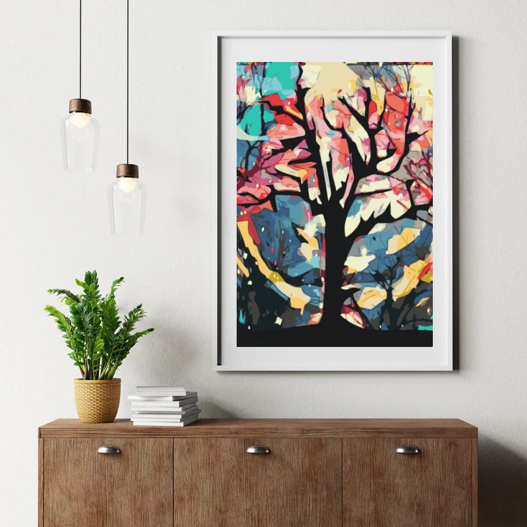 Diamond Painting - Fond coloré derrière l'arbre - SEOS Shop ®