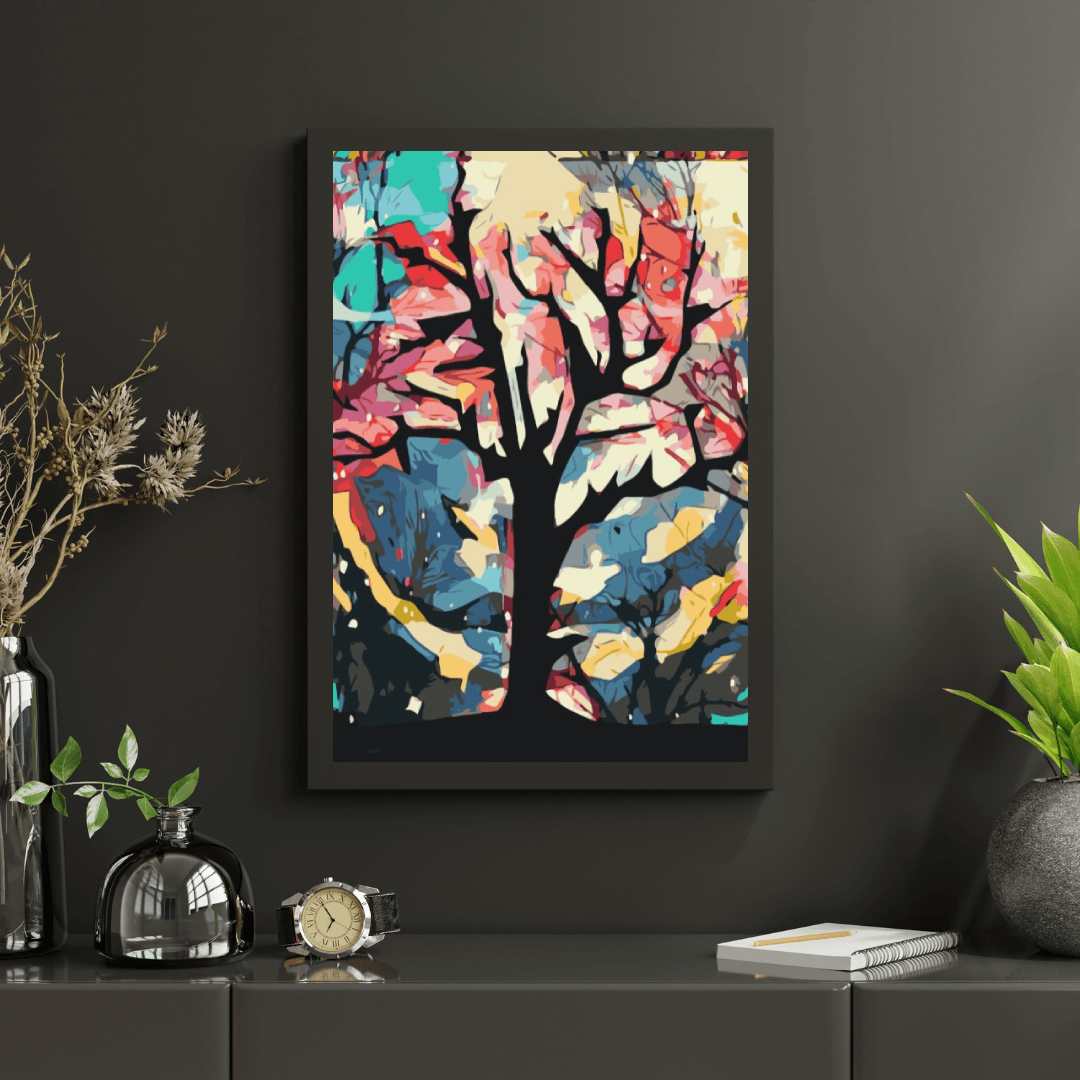 Diamond Painting - Fond coloré derrière l'arbre - SEOS Shop ®