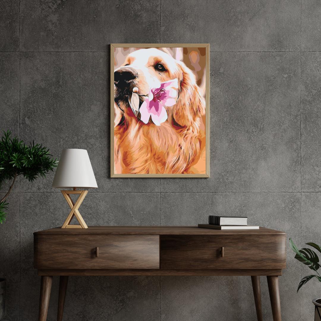 Diamond Painting - Labrador avec fleur - SEOS®