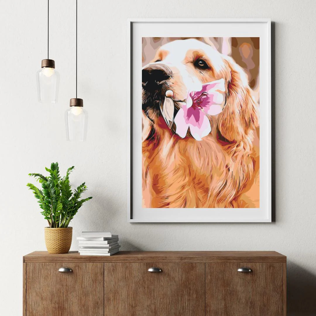 Diamond Painting - Labrador avec fleur - SEOS®
