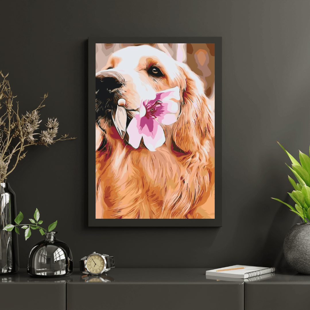 Diamond Painting - Labrador avec fleur - SEOS®