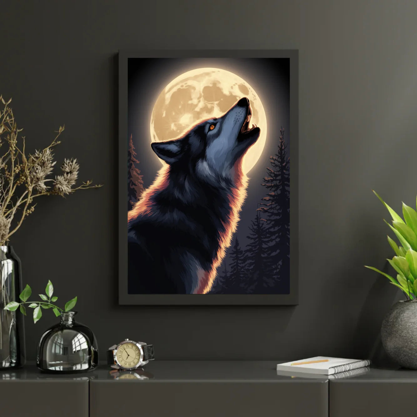 Diamond Painting - Majestueux loup hurlant à la lune