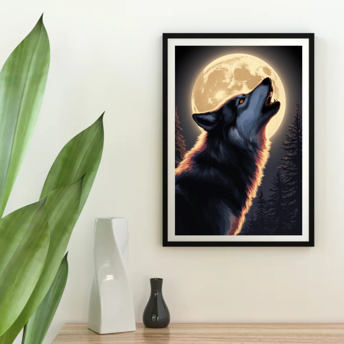 Diamond Painting - Majestueux loup hurlant à la lune