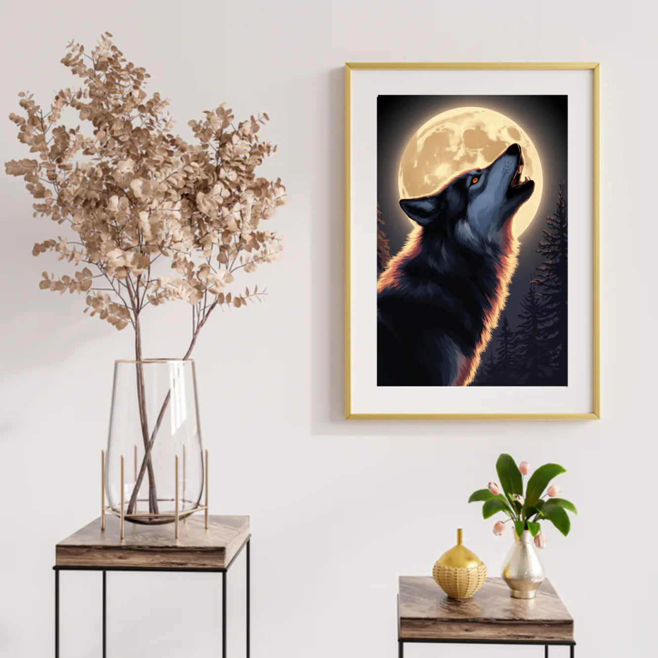 Diamond Painting - Majestueux loup hurlant à la lune